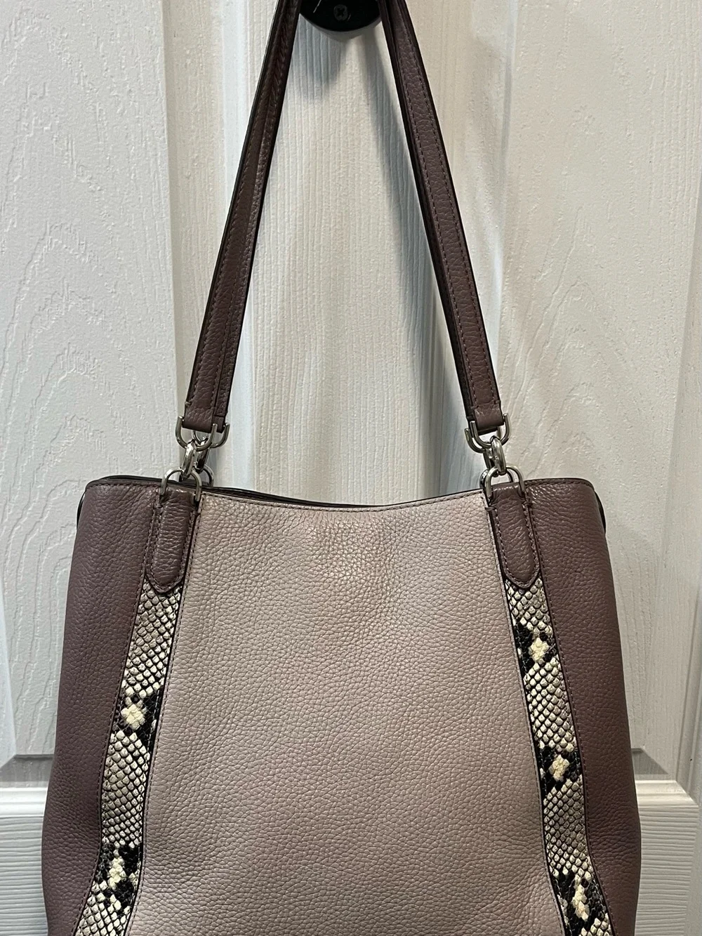 kate spade Jackson pebbled leather shoulder bag with snake-print accents